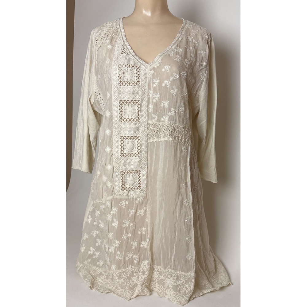 Johnny Was 4 Love and Liberty Crochet Eyelet Tunic Blouse Top Mini dress? XL